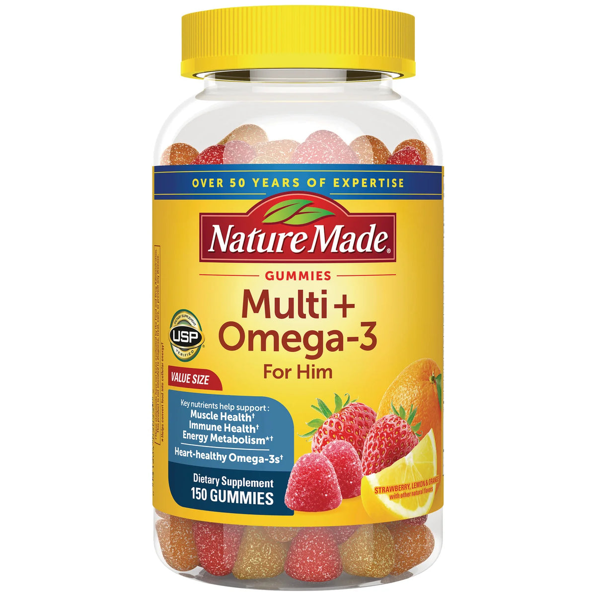 Multi + Omega-3 For Him Gummies - Strawberry, Lemon & Orange